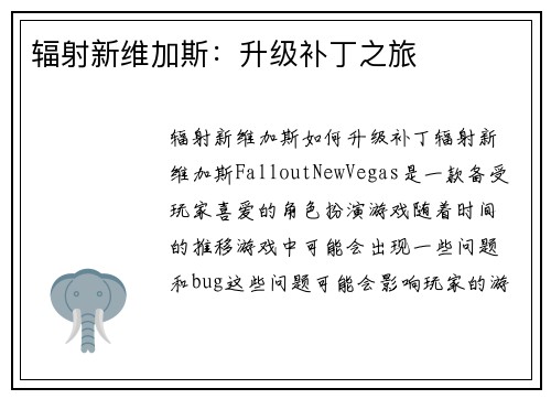 辐射新维加斯：升级补丁之旅
