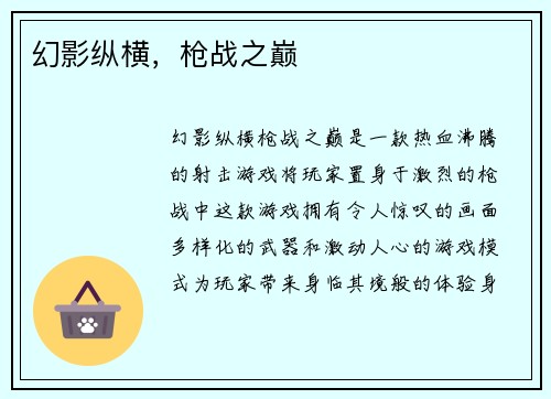 幻影纵横，枪战之巅